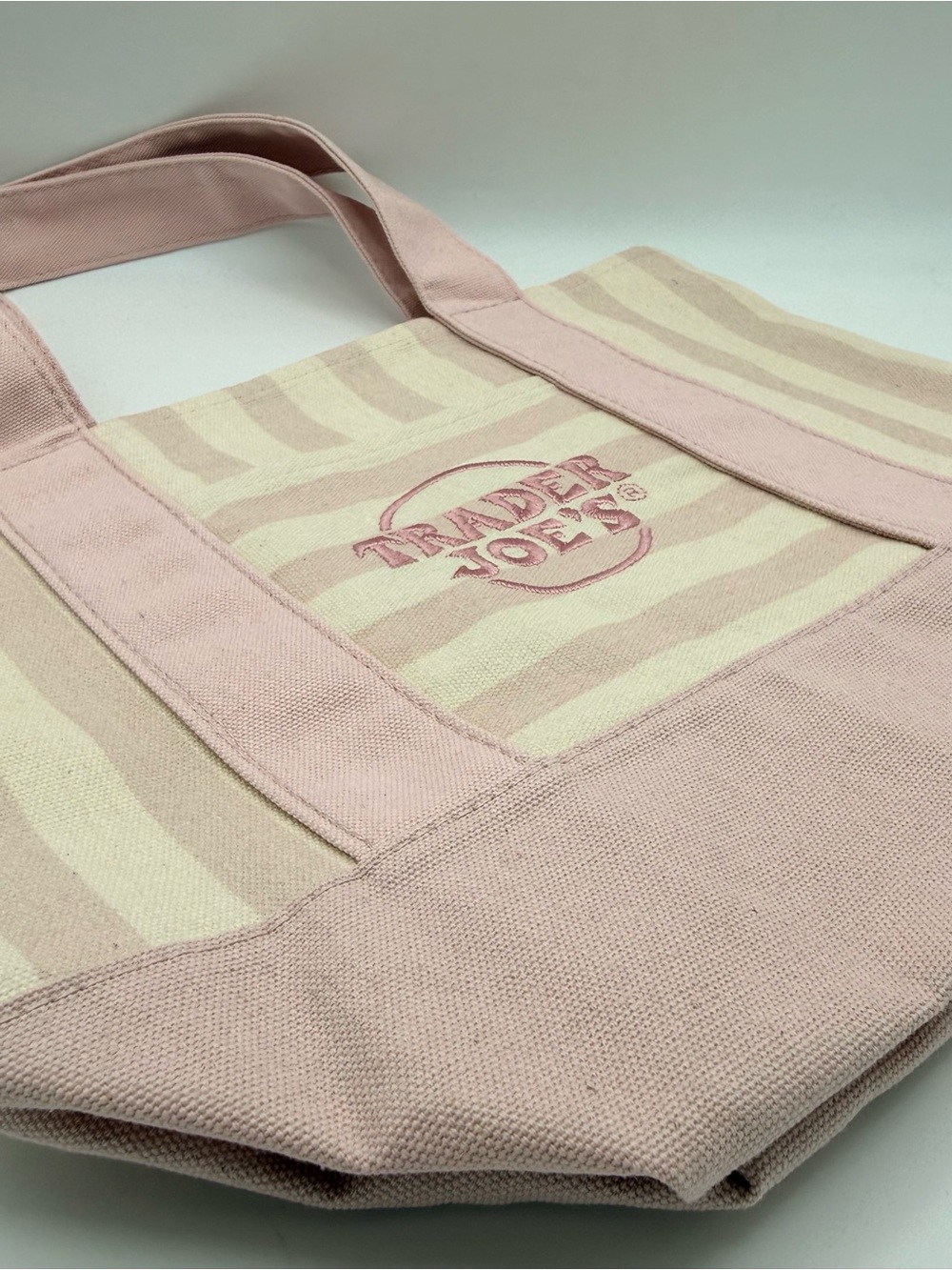 Trader Joe’s Limited Edition Mini Canvas Stripe Tote in Pastel Pink - Picture 8 of 9